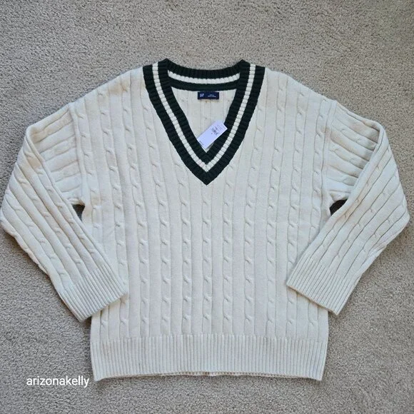 NWT GAP Sweater Tennis Polo Cricket Cable Knit GREEN - Picture 8 of 8